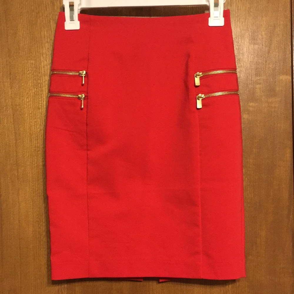 H&M red skirt with gold zippers